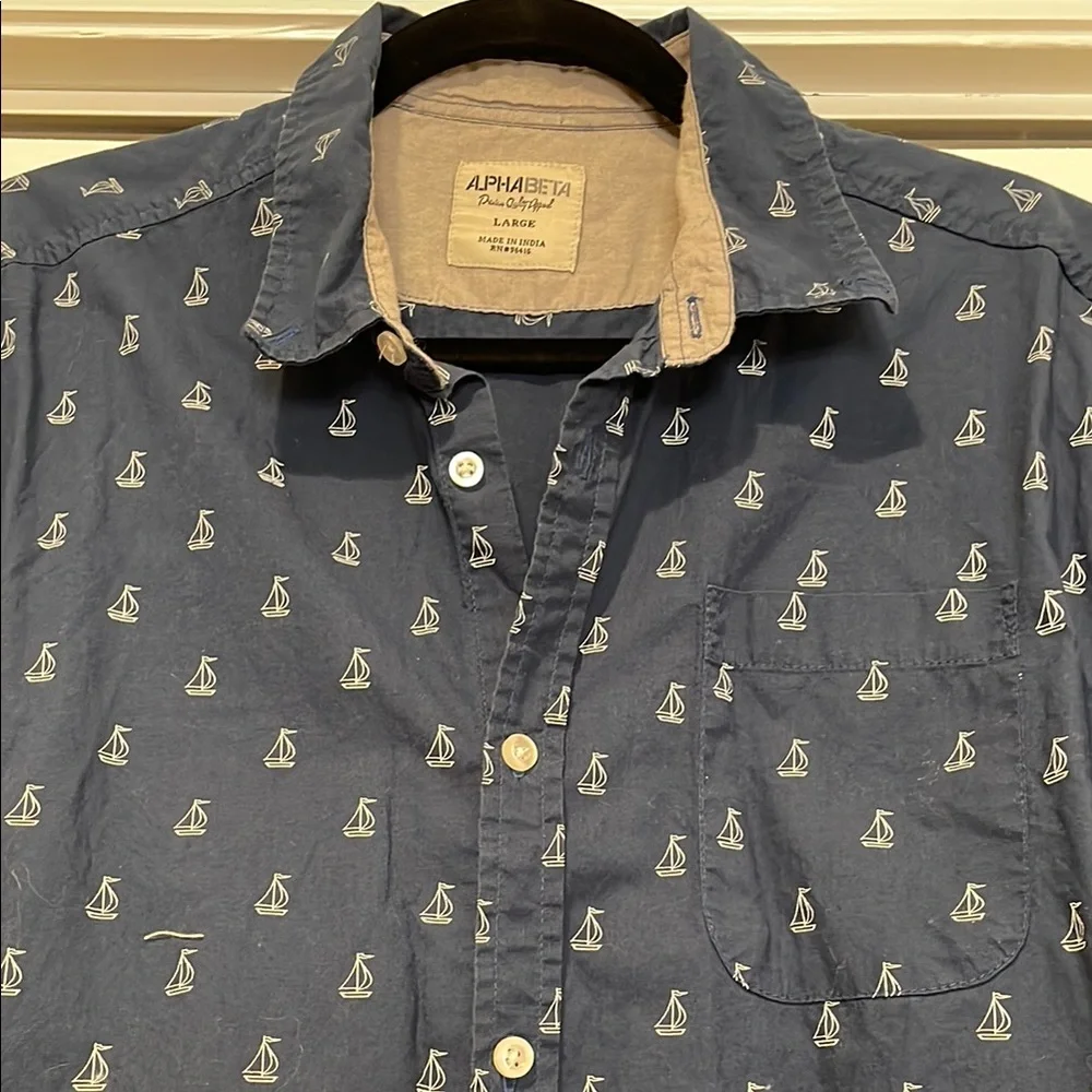 Alphabeta Mens Casual Button Up Shirt Size L Preppy Capsule Ivy Old Money Staple - Picture 3 of 7